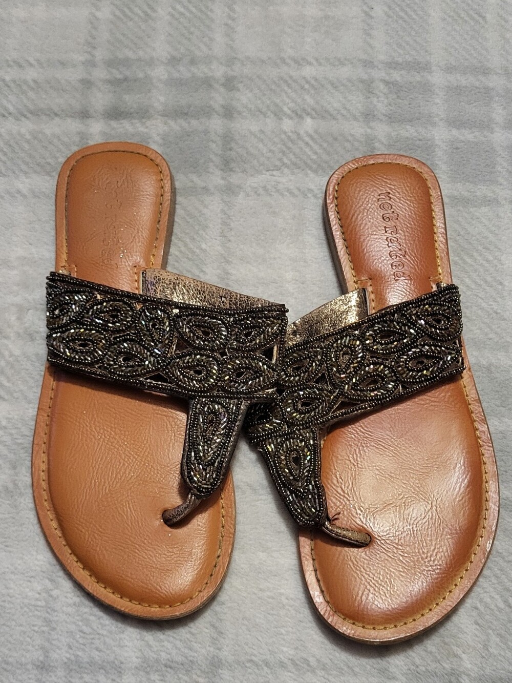 Embellished Bronze Beaded Sandals for Women 7.5